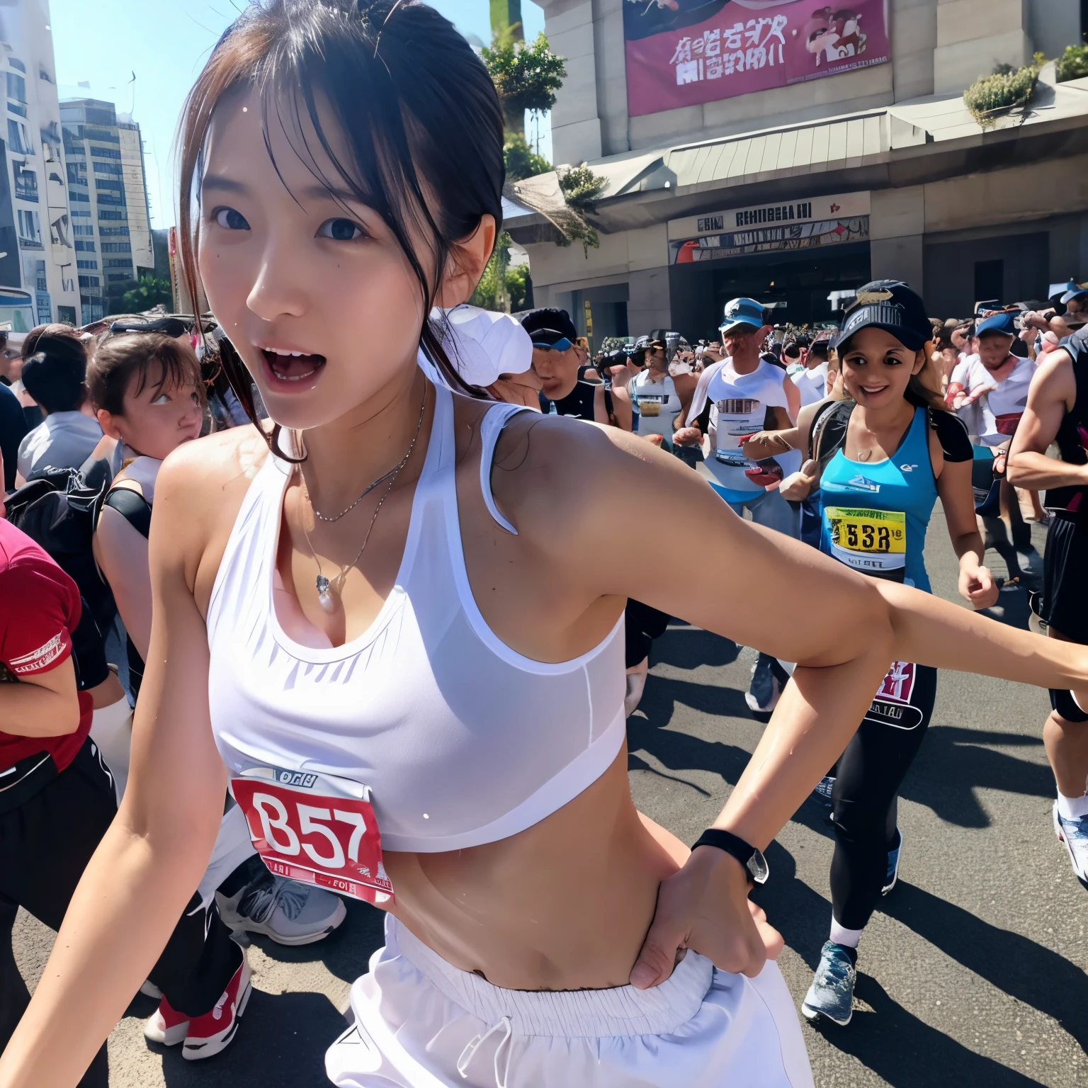 After completing a full marathon、SEX、Dripping sweat、liquid that gives a sexual impression、Lori、Small、Bite of pants、