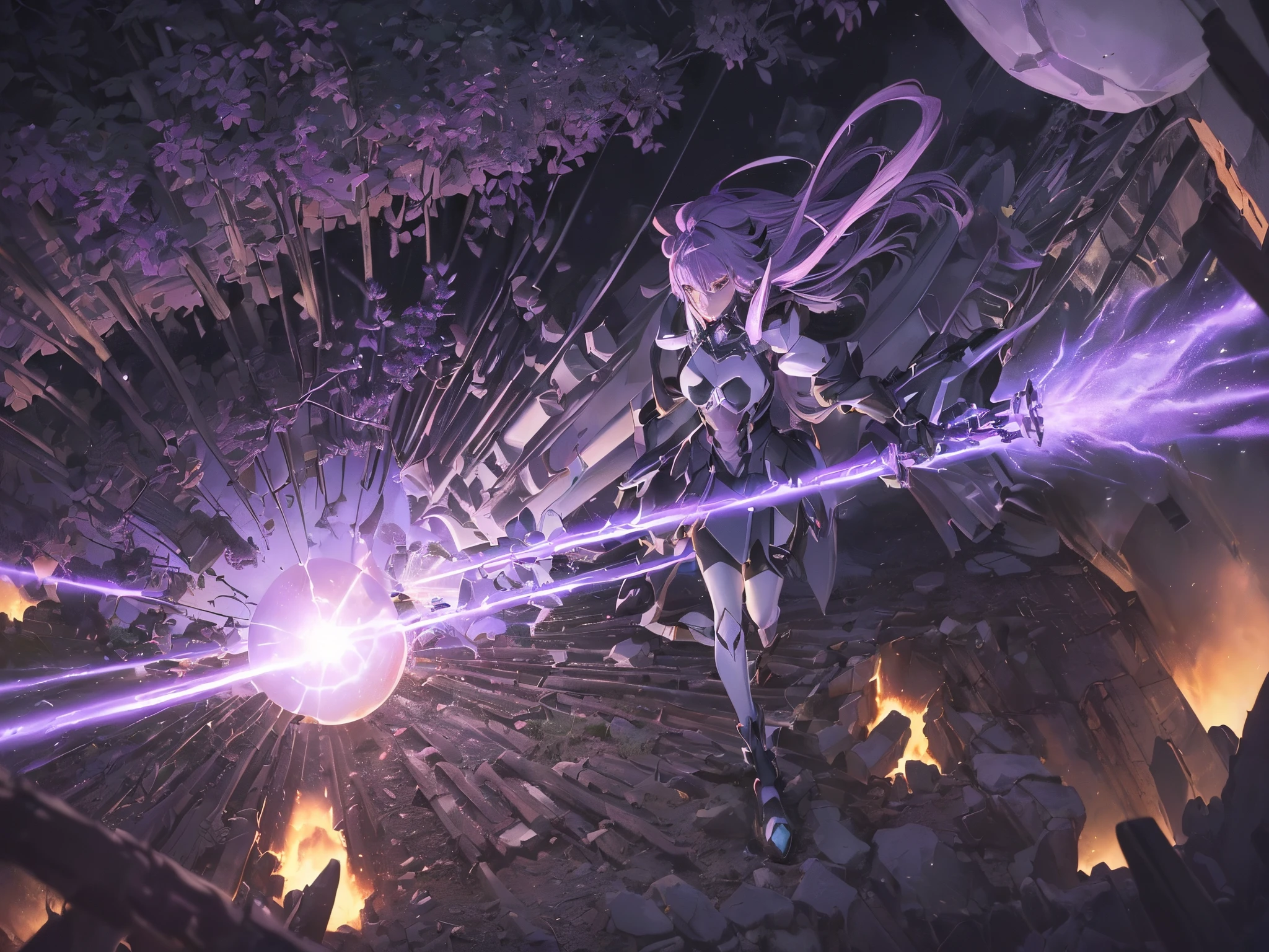 (creates 4 2D HD mangas in which the Afro-black female character wears a techno costume based on the style of the 2D anime DARLING IN THE FRANXX,stands and creates an energy attack with his hands with a bestial bazuka technological weapon based on the style of the 2D MARVE anime,Homem de Ferro,main female character launches a long-range lilac magic attack against a skeleton monster ,rosto bravo, seen in first person aerial view aerial view and attack that blew up half of the Forest HD2D backstory, fundo branco :1.3)