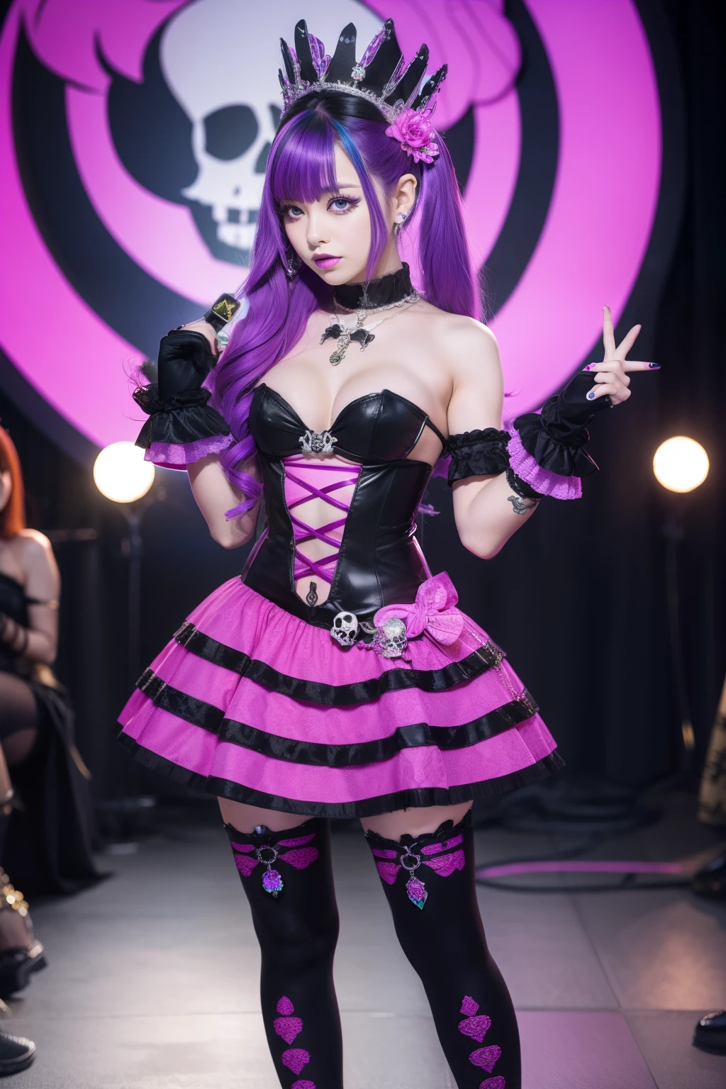 Queen idol who controls poison、full body Esbian、、poison costume、、、、Colorful hair、secrete poison、skull hair accessories schnet tights