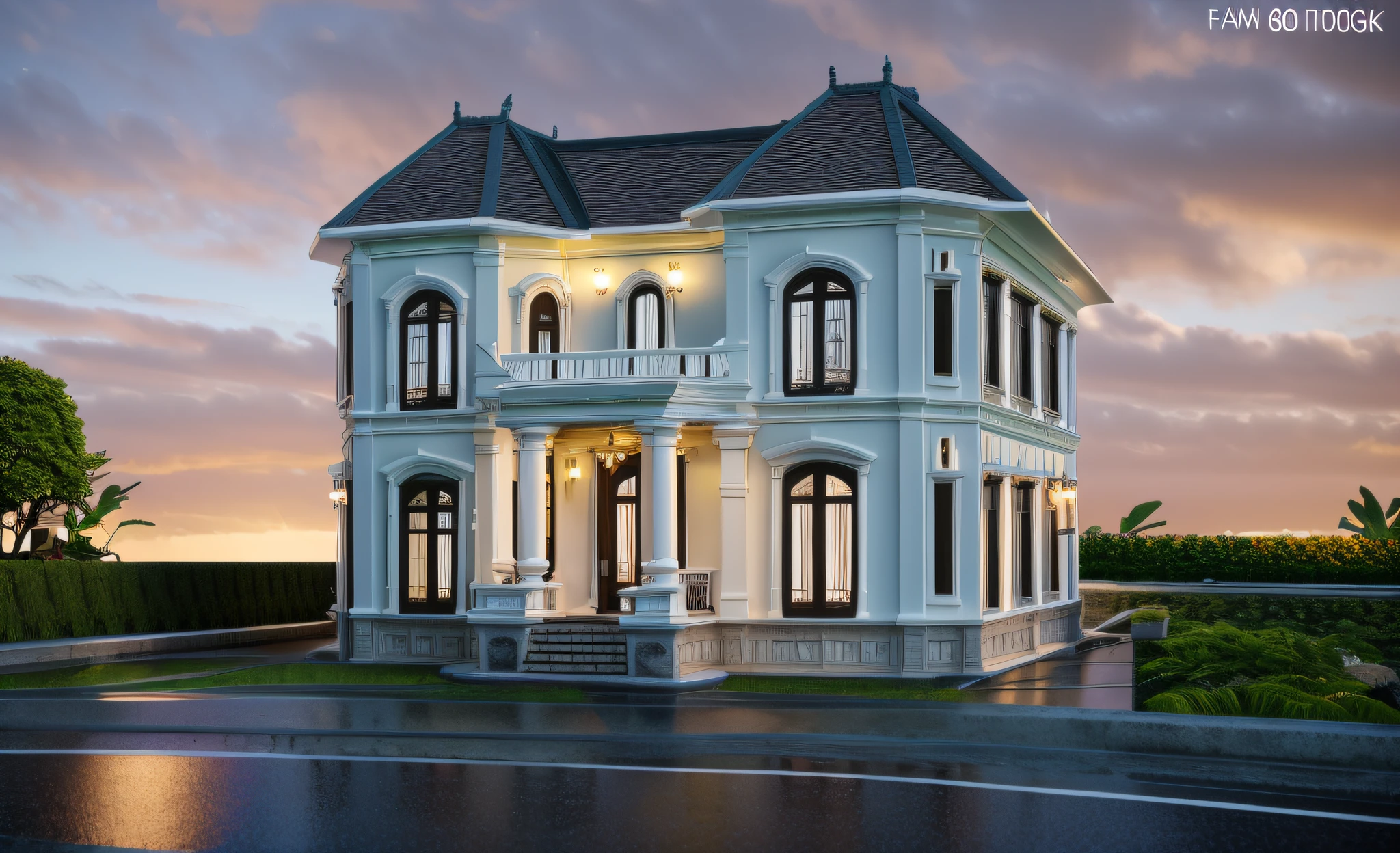 RAW photo,Neoclassic villa,slope roof,(super detailed) ,85mm, f1.8, portrait, photo realistic, hyperrealistic, orante, super detailed, intricate, dramatic, sunset lighting, shadows, high dynamic range, vietnam, masterpiece,ultra realistic,32k,extremely detailed CG unity 8k wallpaper, best quality