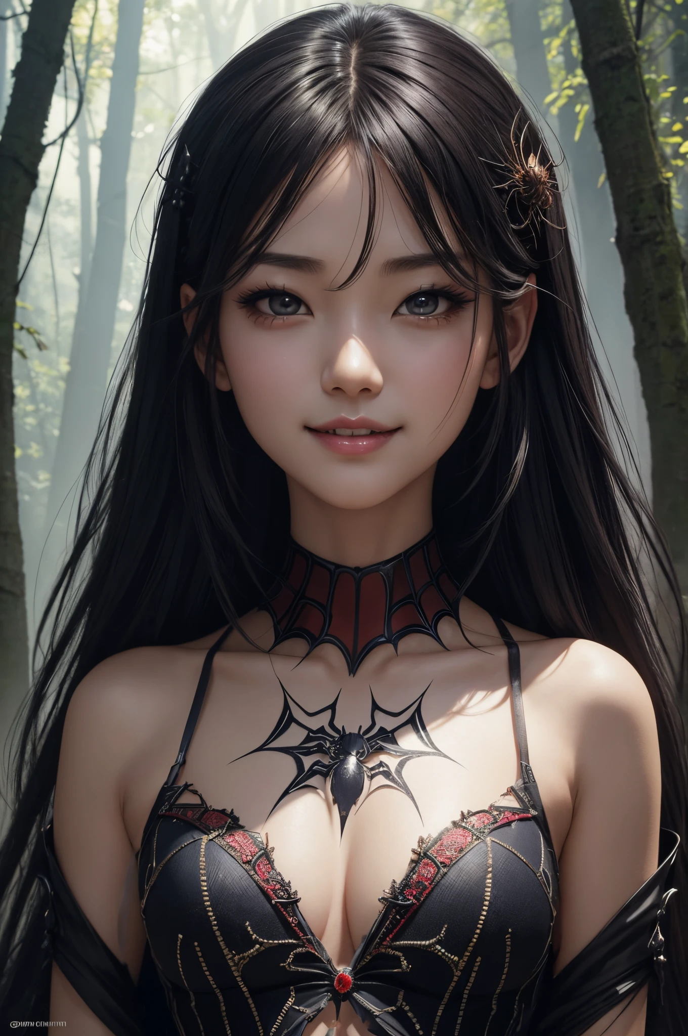 8K,very small chest armor,超A high resolution,A hyper-realistic,Precise spider web embroidery,
