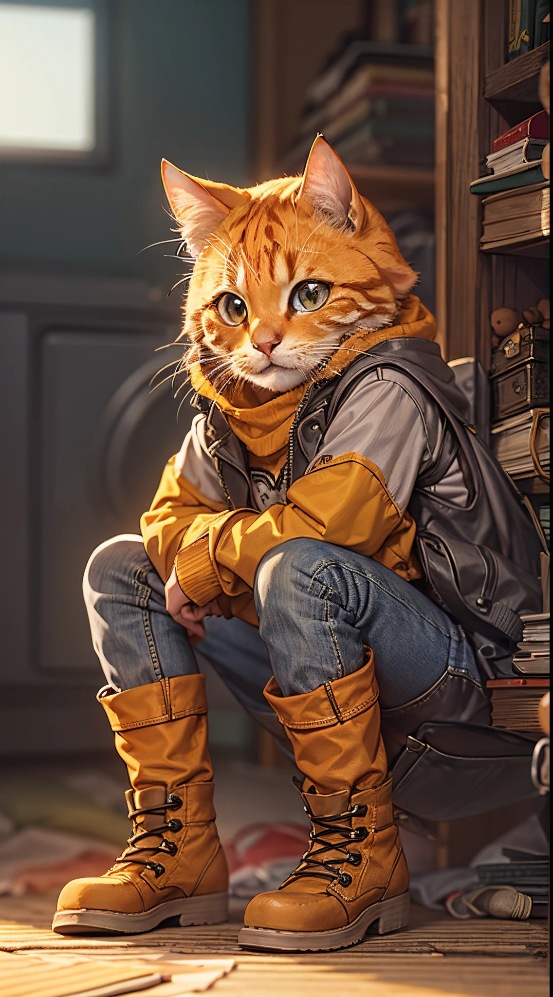 Manhwa Style,Q version little orange cat,Puss in Boots,Talk nonsense to me,A stuffed animal,ultradetailed,16K resolution,artwork of a,Macro lens,