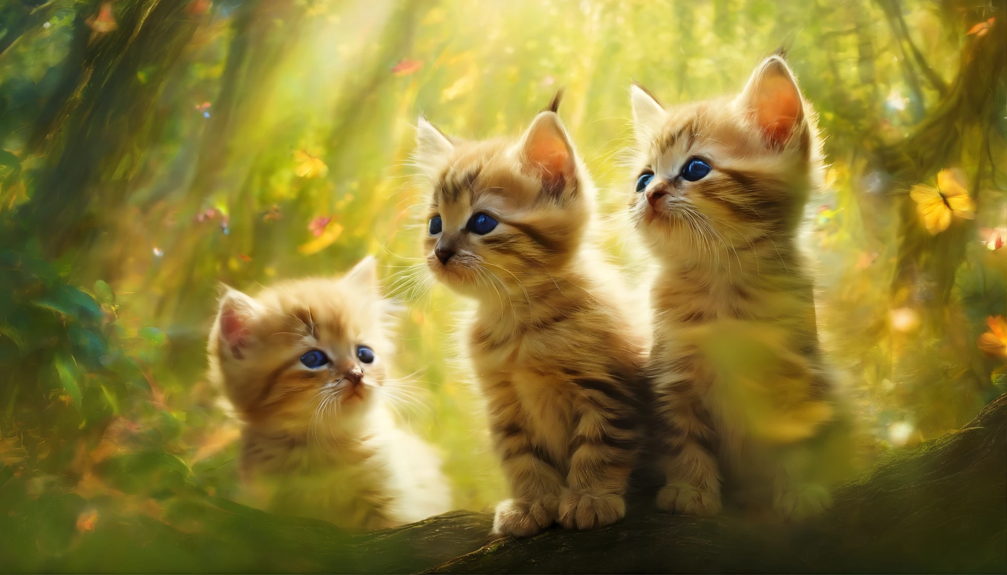 Doubleexposure，Cute kittens，ln the forest，double exposure enhancement，super-fine，hyper HD，8k，artworks，corenderer，Positive perspective