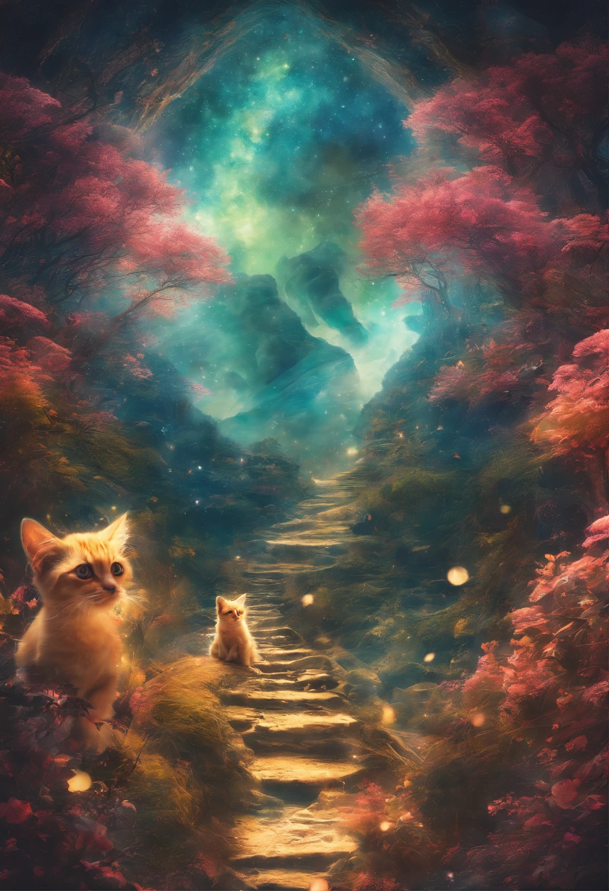(((Doubleexposure))),Cute kittens,ln the forest,double exposure enhancement,super-fine,hyper HD,Hyper-realistic,8k,artworks,corenderer,Positive perspective