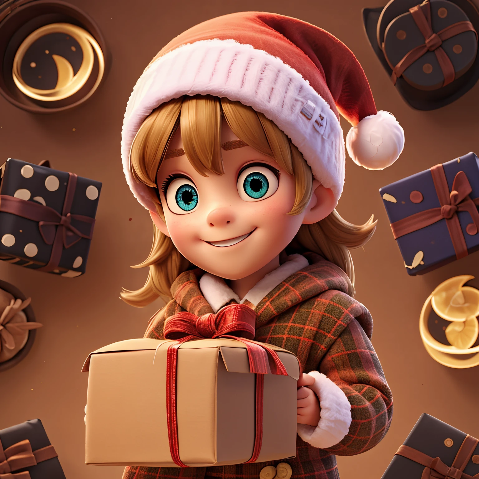 Christmas poster design。Happy little boy，Christmas gifts.