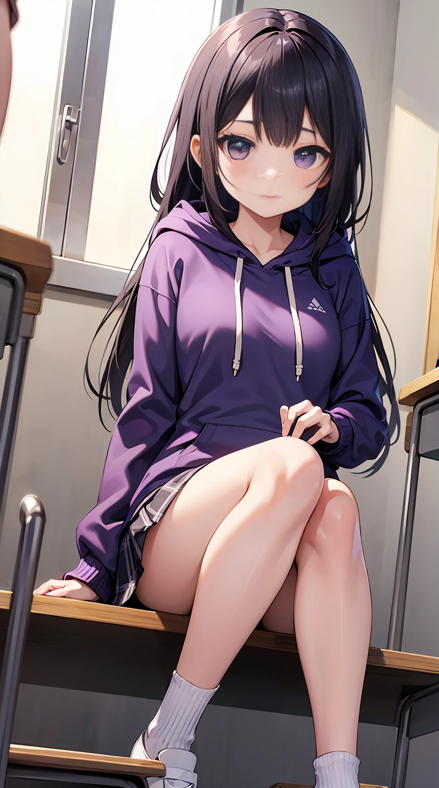 purple eyes, very cute and beautiful, purple hoodie,