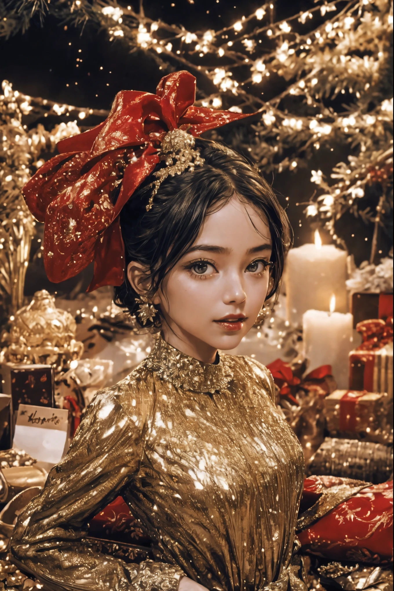 (best quality,4k,8k,highres,masterpiece:1.2),ultra-detailed,realistic,gifts,table,Christmas tree,decorations,wrapping ,bows,ribbon,presents,holiday spirit,vibrant colors,warm lighting,cozy atmosphere,toys,cards,candles,snowflakes,joyful,celebration,exquisite details,exciting surprises,shiny ornaments,sparkling tinsel,beautifully wrapped,excited children,anticipation,festive mood,magical ambiance,delightful moment,wonderful memories,family gathering,cheerful faces,Christmas magic,extravagant,abundance of presents,HDR,UHD,studio lighting,ultra-fine painting,sharp focus,physically-based rendering,professional,vivid colors,bokeh