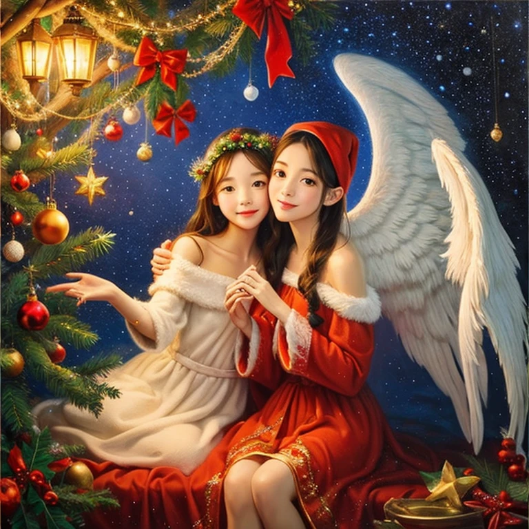angelicales、Beautiful fece、an oil painting、Christmas