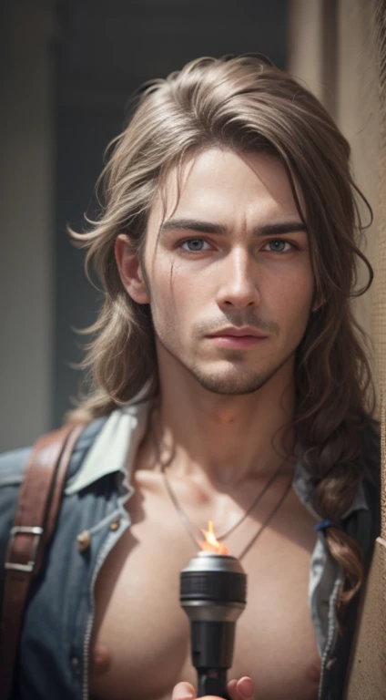 A very unpretentious handsome and attractive young man,Full Focus,tiltshift,aethereal,cinematic ligh,flashing lights,Vikings,Oh, God,King of Mythology,Grotesque,ferocious,Tumblr competition winner,hurufiyya,Renaissance painting,Very strong and masculine,cinematic Film still from,cinematic ligh灯光。photore, Detailed symmetrical realistic face, Extremely detailed natural textures, peach fuzz, long whitr hair, tmasterpiece, absurderes, Nikon D850 Film Stock Photo, Kodak Portra 400 camera F1.6 shots, The is very detailed, astounding, finedetail, hyper realistic lifelike texture, dramatic lighting, unreal-engine, Popular on ArtStation, Cinestill 800 tungsten lamp, looking at viewert, photograph realistic, RAW photos, TanvirTamim, high qulity, A high resolution, Clear focutremely detailed cinematic lighting,8K UHD,Imagine - --auto --s2