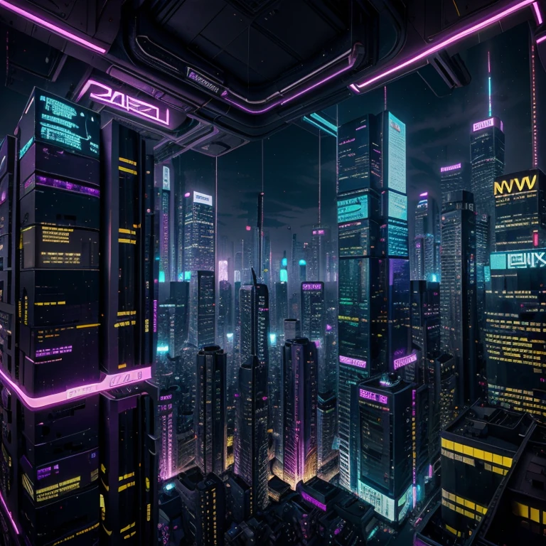 Prepare night city style cyberpunk, one way and more purple colour add yellow colour and more datail