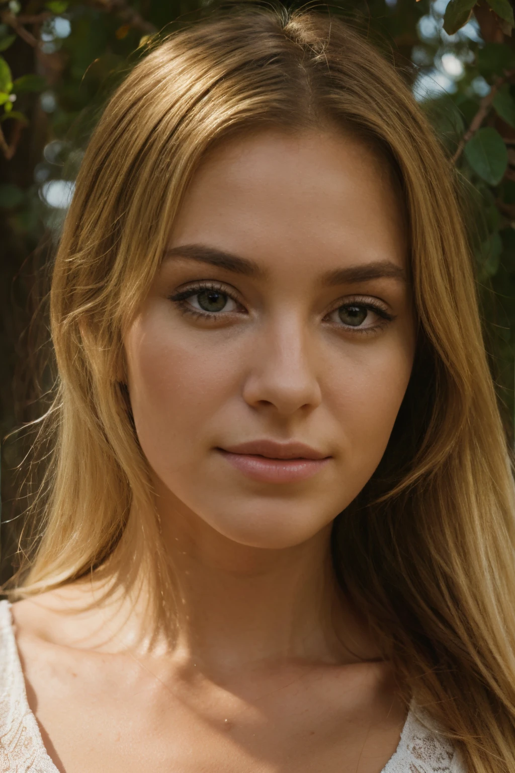 realistic face, nature and detail femme blonde