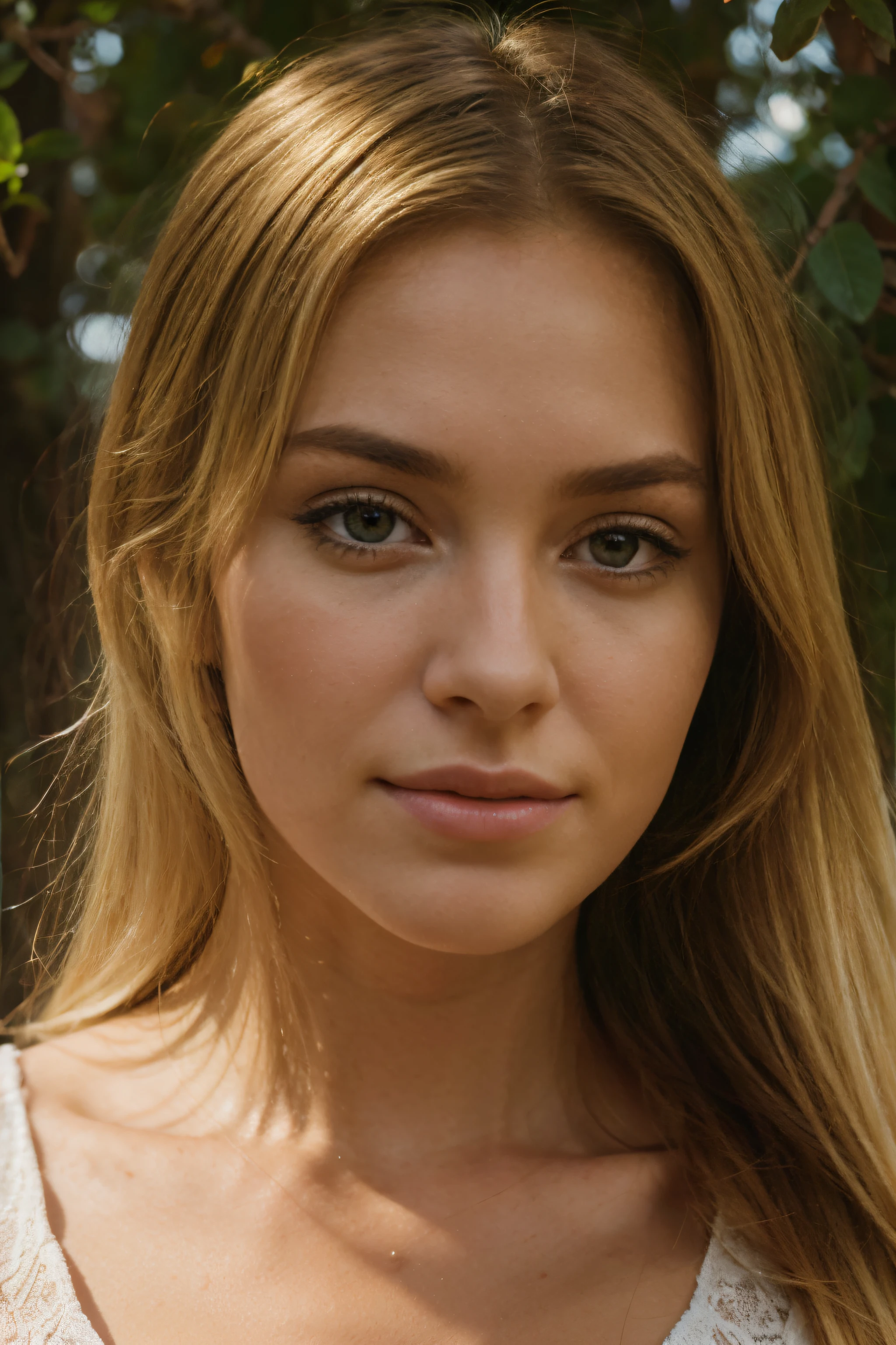 realistic face, nature and detail femme blonde