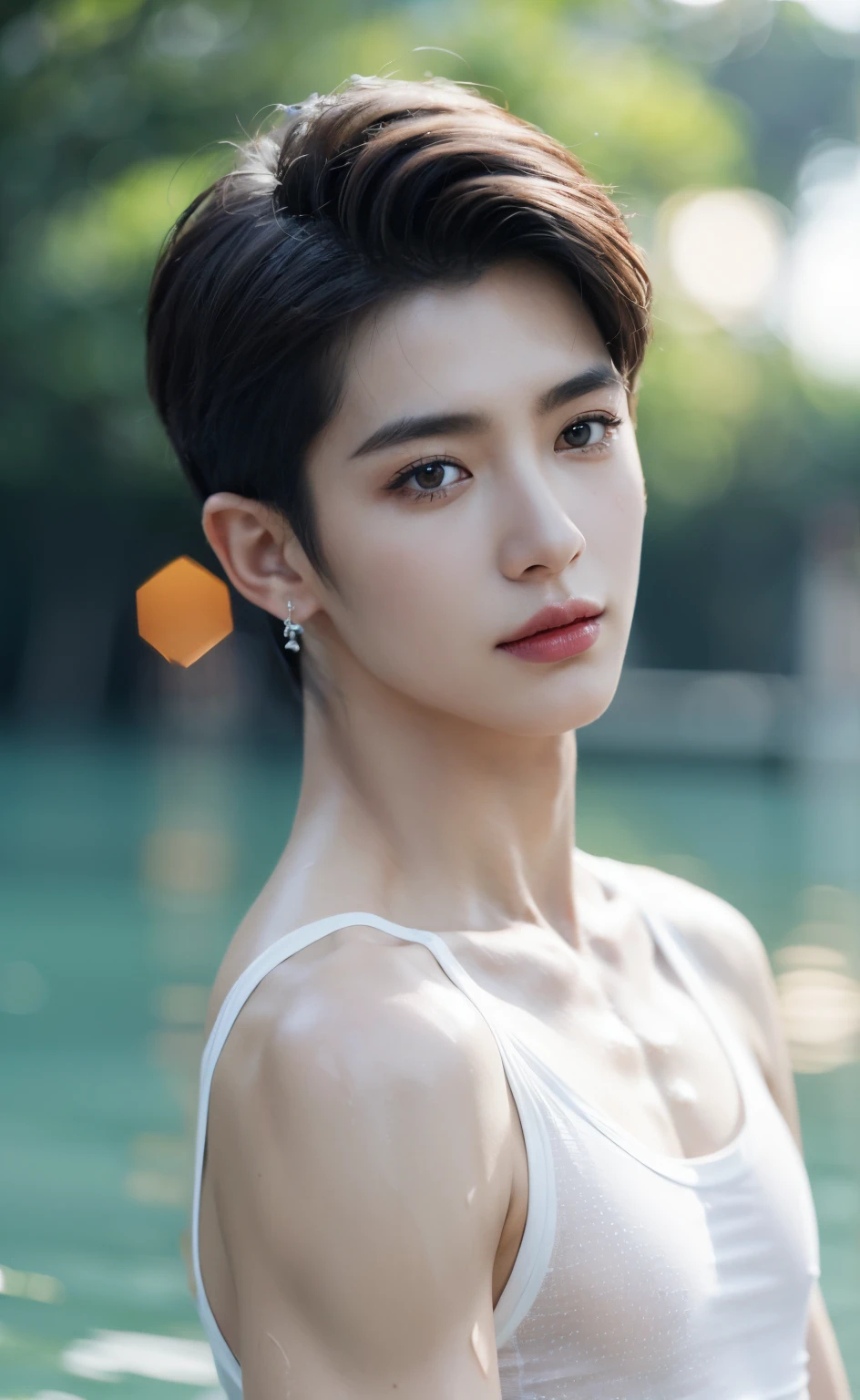 male,white background,elegant,(highest quality,High resolution),(realistic,photorealistic),Professional,sharp focus,Bright colors,studio lighting,sophisticated look,confident attitude,serious expression,male性的な特徴,sophisticated details,subtle shadow, detailed face, 8k, trendy clothes, brown eyes, trendy clothes,korean idol,looking directly at the viewer,detailed eyes,detailed mouth,soft light,