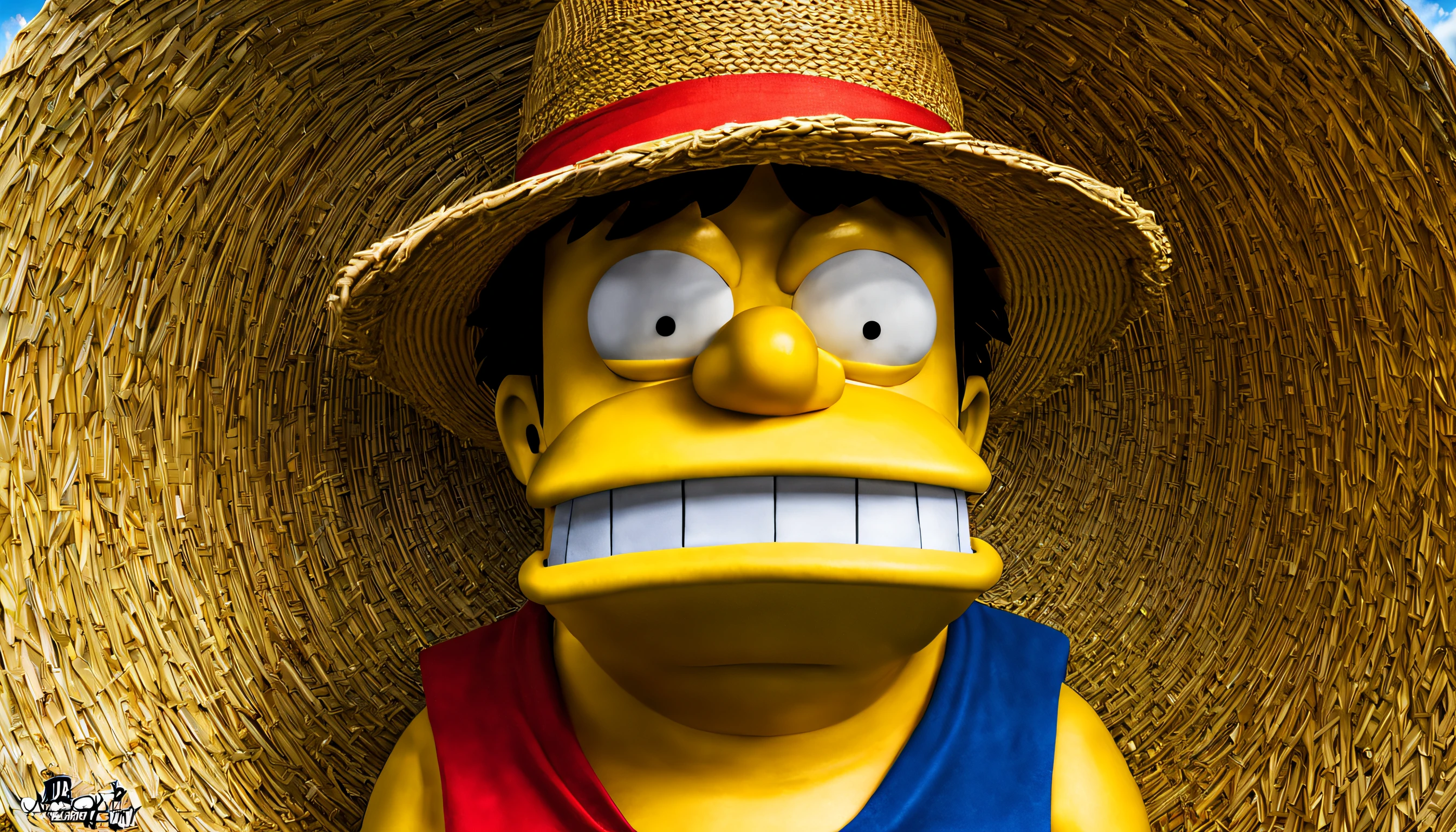 50 % homer simpson 50 % luffy chapeau de paille,   HDR, 500px, 16k,