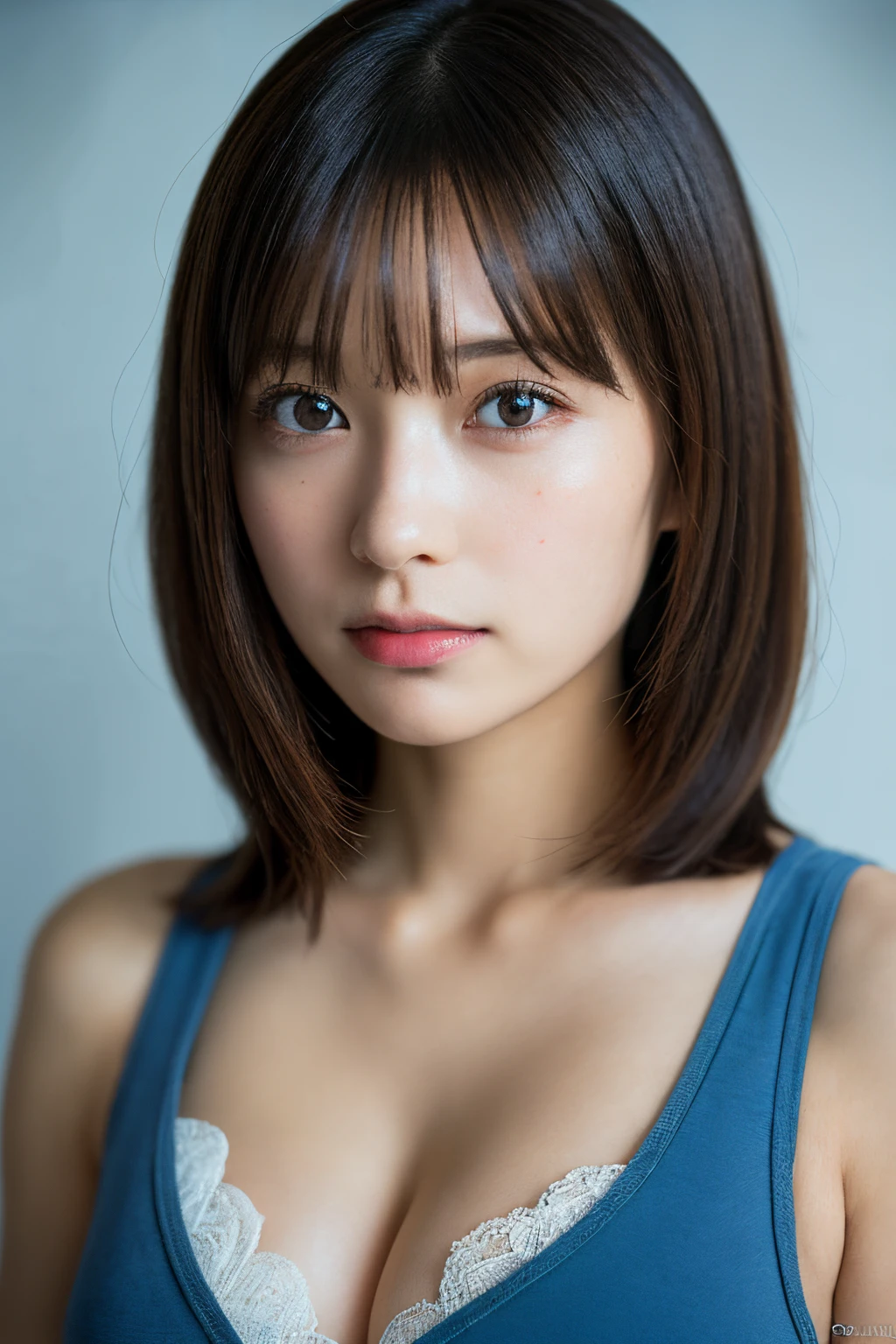 (8K, Raw photo, Best Quality, hight resolution, absurderes), high-definition RAW color photography, professional photograpy, Papercut, (layered silhouettes:1.2), Complex pattern, delicate craftsmanship, shadow play, depth and dimension, Creative expression, (Realistic, Photorealsitic:1.37), (1 girl, japanaese girl), Toned, Cinematic Light, bloom, blazing, (finerly detailed face:1.2), (masutepiece:1.5), (Best Quality:1.2), (tedium:1.2),、Realistic ,1 girl, (Light blue underwear), masutepiece, Best Quality, amazing, Beautiful detailed eyes, Finely detailed, depth of fields, Highly detailed CG Unity 8K wallpaper body)), girl, ((cleavage)), ((Colossal tits))