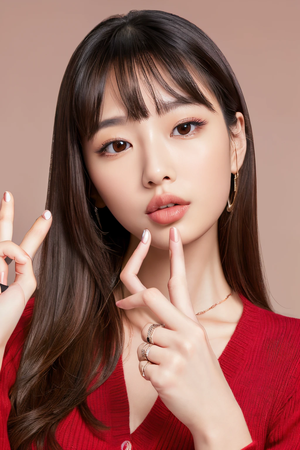 in 8K、超A high resolution、Best Quality、masutepiece)、Women with thick lower lips 1、((((Man 1 please pick woman 1&#39;s lower lip with your fingers.))))、