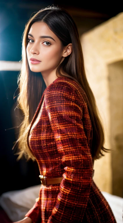The best quality at best, ultra-high-resolution, Long Dark Hair, aux yeux bruns, mode, Regarder le spectateur, hispanique, teint mate, realistic skin, Dressed