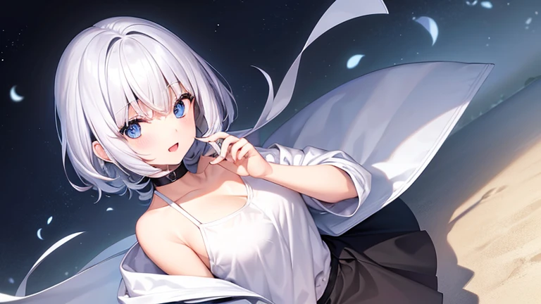 ((Best quality at best, 8K, tmasterpiece: 1.3)), Full body lesbian, Focus Clear: 1.2, Outstanding style: 1.4, Slim abs: 1.2, ((White hair, : 1.2)), cleanness, Highly Detailed Face and Skin Textur, 詳細な目, 二重まぶた,,Chopping,vacuum,revealing her belly,titmouse,Upper body