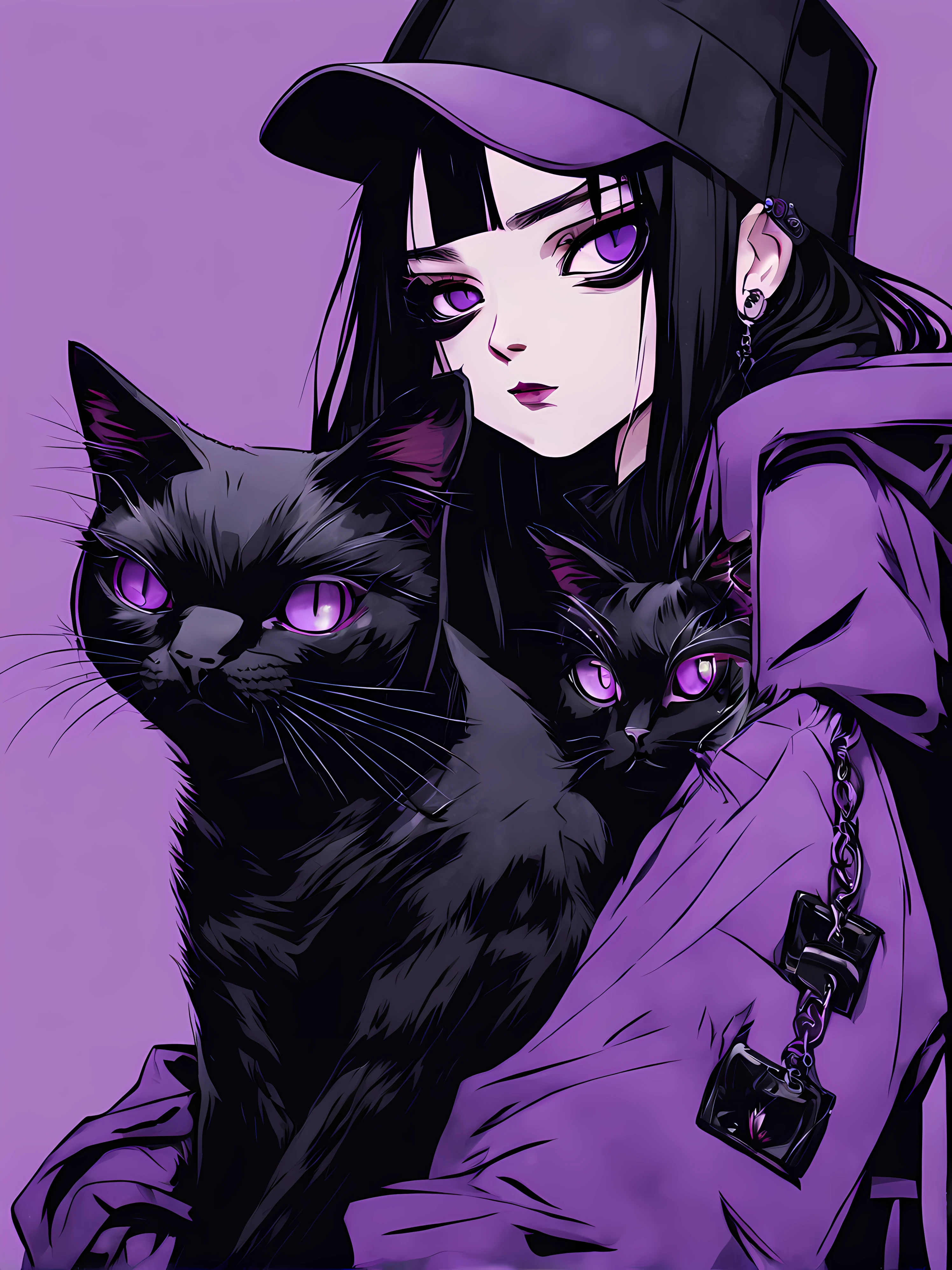 Anime girl with black cat on pink background, Portrait of goth cat girl, cat woman, Anime style illustration, Anime style 4k, anime style portrait, Ilya Kuvshinov Sti. 4K, cat woman, Artyom and Ilya Kuvshinov, Emo girl and her , beautiful anime catgirl, style of anime, style of anime. 8K