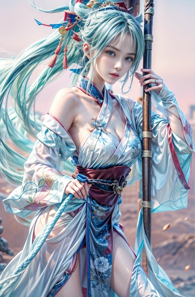 (Photoreal Stick:1.4, masutepiece:1..3, 8K), top-quality, masterpiece, 超A high resolution, Perfect dynamic composition, Professional camera work, Grow Light Effect, Mystical portrait, Cinematic Light, Highly detailed skin and facial texture:1.3, The ultra-detailliert, A detailed eye, (riding a dragon, carry a noble long cane), (myterious:1.3, Fanciful:1.2, tradition:1.2, majestueux:1.2), 1girl in, 25-years old, cute and sexy slim goddess, Fair skin, (Calm:0.9, Totally captivates you:1.0), (japanese miko costume:1.3), (voluptuous breasts:0.9), (back shot beautiful blue eyes, Eyes that feel beautiful eros:0.85), Sexy face:0.4, (A mouthfeel that feels beautiful eros:0.85), ((Too cute beauty:0.9)), Fantastic background, Erase unnecessary hands