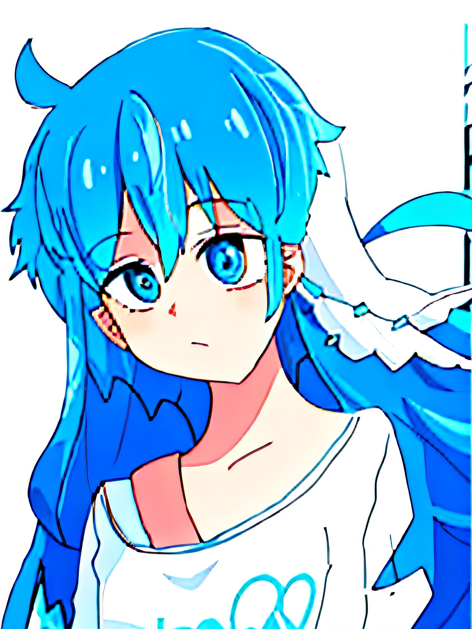 Blue haired girl, Blue eyes, White shirt, Long hair, Vector art, No background