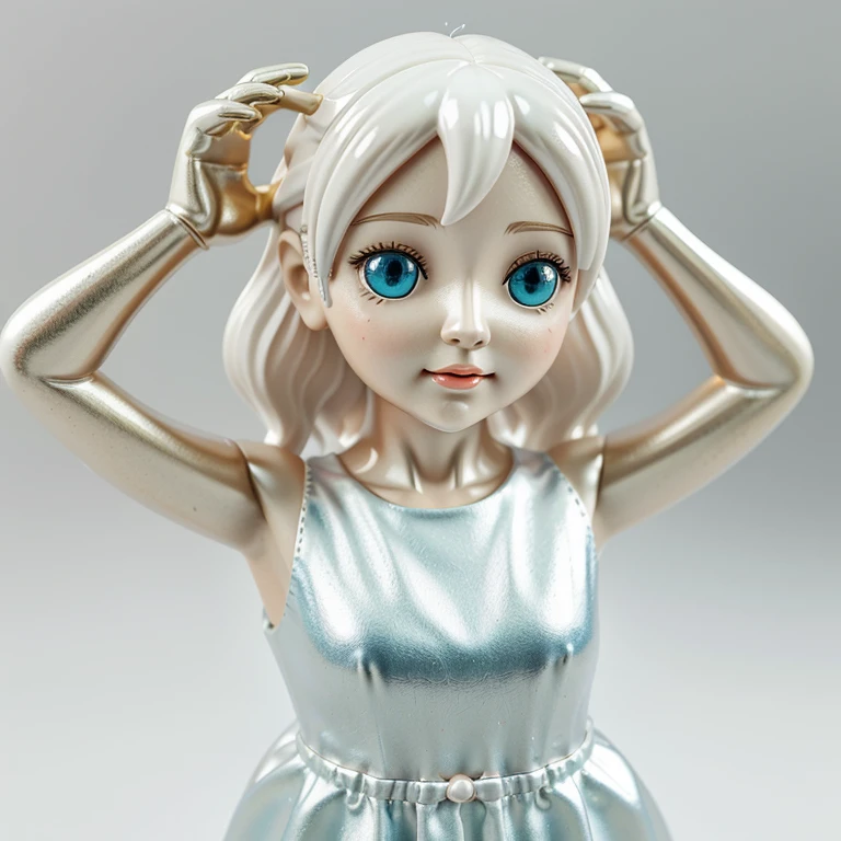 Super cute girl by Pop Mart, Vibrant Eyes, Cherub,short white evening dress, clay, generation, blind box toy, Glossy and delicate,clean background, It's shiny., 3D rendering of,Best quality