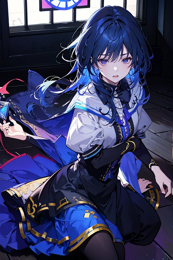A teenager,Turn sideways and close eyes,Lying on the church floor covered with , flying around the screen,The highest rating on PixiV, Digital art on Pixiv, Pixiv style,The light, shadow and color of the screen are transparent,Natural brushstrokes