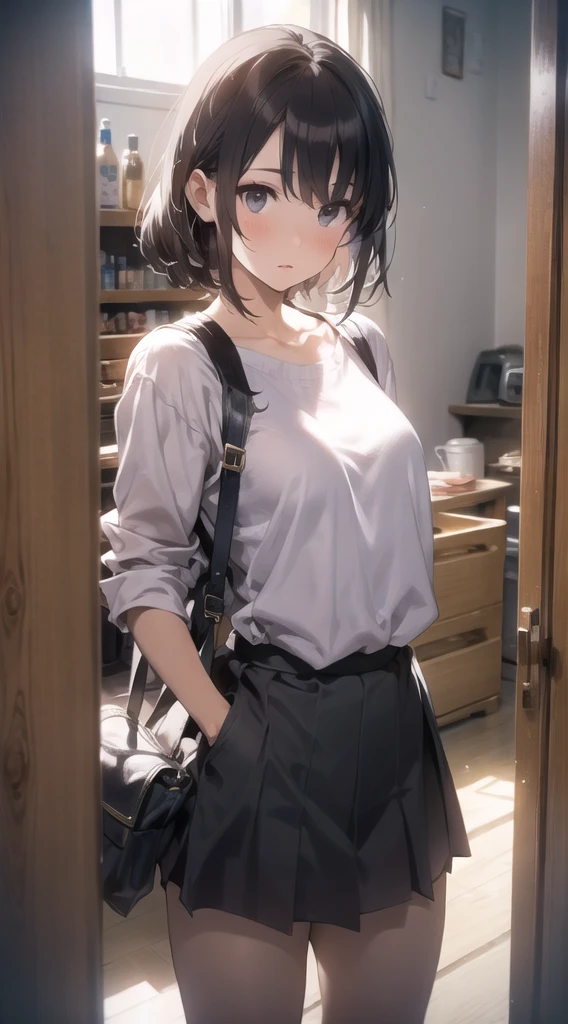 Lustful Girl, gothic dress, Estrus girl, Solo, Twin-tailed, Shirt, Thigh strap, Bag, Long sleeves, Black shirt、skirt rift、masturbation、sneaking、White underwear、Sheer underwear、nsfw
