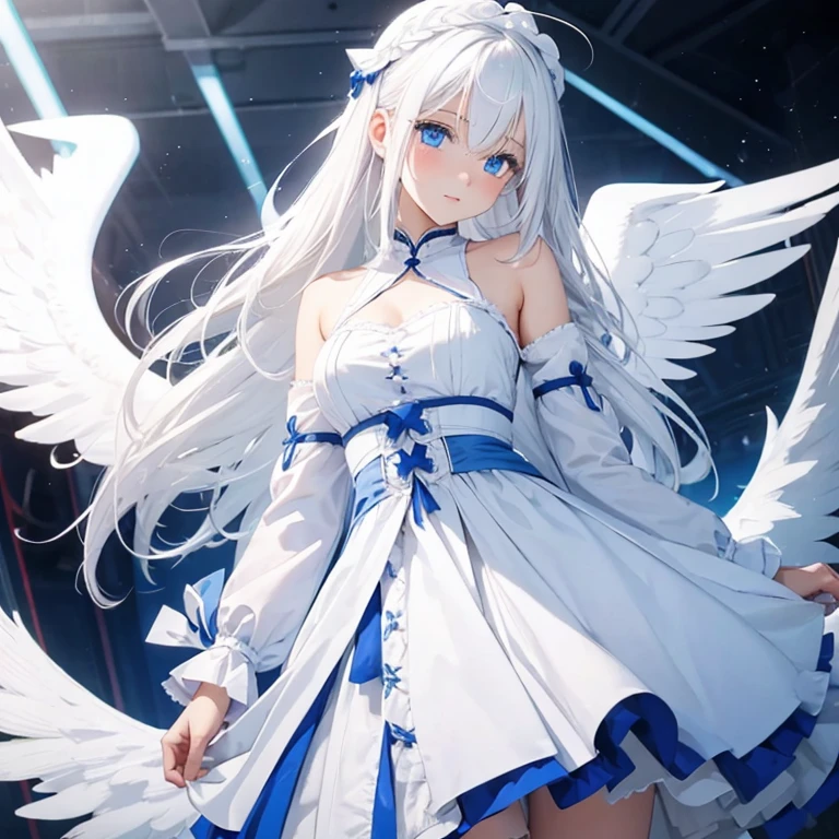 angel girl white hair blue eyes cute front