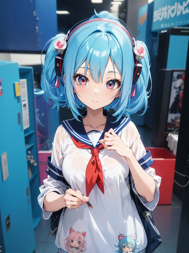 Anime Girl with Blue Hair, anime moe art style, render of a cute 3d anime girl, anime styled 3d, 2 d anime style, Stylized anime, Anime style. 8K, anime stylized, 2 D Anime, anime monster girl, Lori, Rin, 3d anime girl, Kantai Collection Style