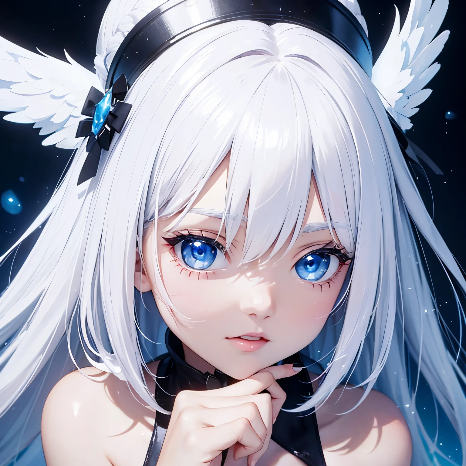 angel girl white hair blue eyes cute front