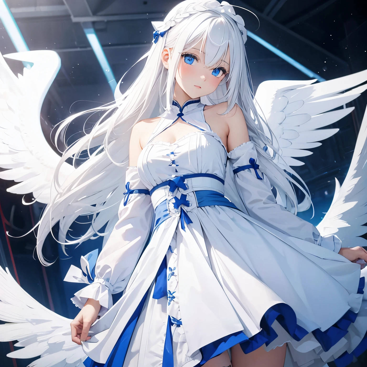 angel girl white hair blue eyes cute front