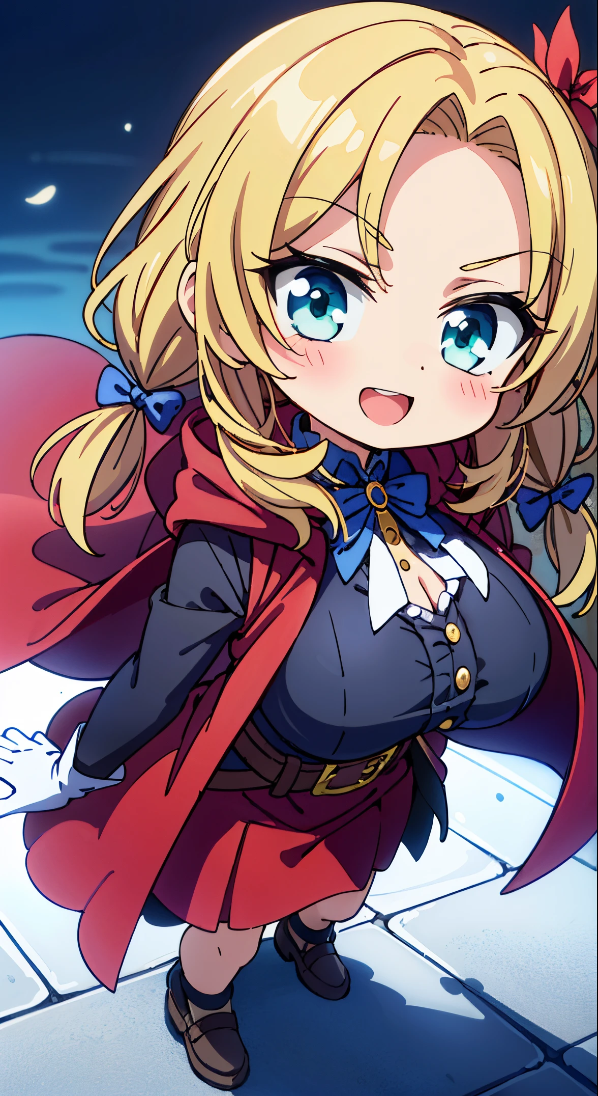 (masutepiece, Best Quality, Perfect Anatomy, High quality:1.4), nice hand, Perfect hands, Detailed beautiful hands, Large_filesize, fulcolor, hight resolution, symmetric, exceptional, Best aesthetic, newest, Anime, very beautiful detailed body,The hair,faces,The eye,(Chibi,Full body:1.6),
BREAK,
1 beautiful girl, girl with, (Cute:1.5),(Chibi:0.5),(kawaii:2.0),(Lori:2.0),( girl),(large full breasts:1.65),(Ahoge,Twin braids,Blonde hair, blue bow, Green eyes,eyebrows visible through hair,side locks,Parted bangs,Long hair, Hair Flower, Hair Ornament, Big ribbon in the hair, Curly hair,Bow:1.4),:el,White feathers, one white winged, Angel wings,Spread wings, Glowing wings),pitt \(Kid Icarus\),gleaming skin, Clear skin, shining beautiful skin, Open mouth,Smile, Solo, tusk, Upper teeth,(long eyelashes, Double eyelids:1.2),Solo,gleaming skin, Clear skin, Beautiful skin,(best quality face),(Top quality glowing eyes),(The best smile,Doya face:1.45), BREAK ,
(edward elric theme:1.25),
(Black shirt:1.3),
BREAK
(red cloak, coat, Red coat:1.5),
BREAK
(belt buckle, Black belt,buckles:1.2),
BREAK
(gloves, White Gloves:1.4),
BREAK
(Belt bag,Cape:1.3),
BREAK
(Black leather shoes:1.1),
BREAK
(Red flower ornament:1.2),
BREAK,inside in room,Gothic decoration, Closed mouth,frown, red cape,, Background, Solo, White background, White Gloves,(symbolic:1.2),Waterfall,depth of fields,
BREAK,wakame,wakame,wakame,(Dynamic Angle:1.4),
BREAK,(Blurry background:1.3),(absurderes, hight resolution, Super Detail Art),cel shading,Clear Color, Lonely optical effect, Beautiful pictures, Bright glow, mystic atmosphere,(Close-up of girl:1.1), Mystical light particle effect,manga influence, clean line drawings,