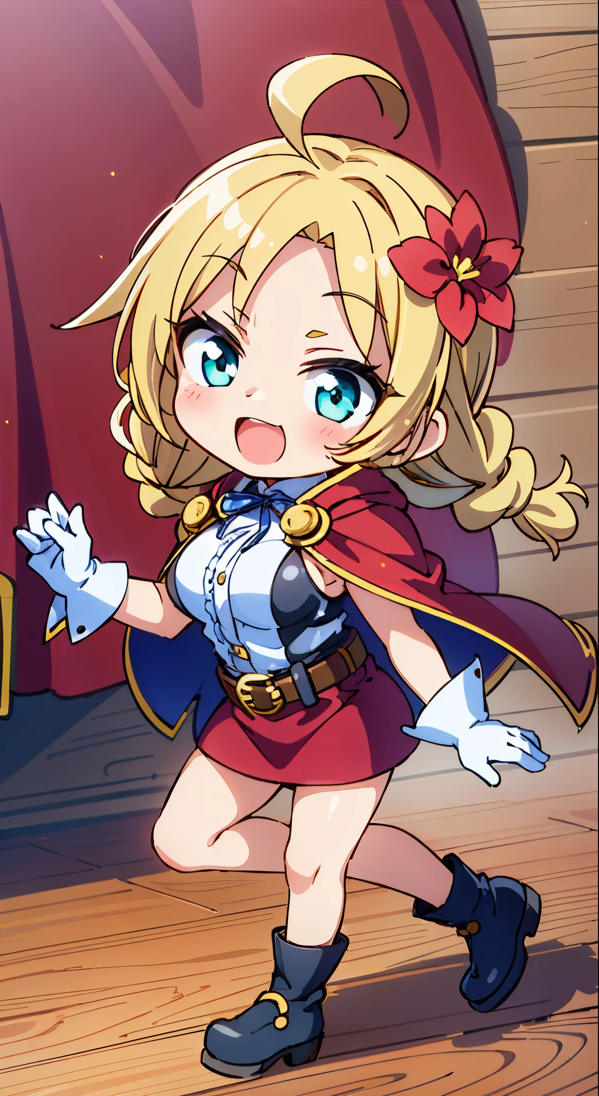 (masutepiece, Best Quality, Perfect Anatomy, High quality:1.4), nice hand, Perfect hands, Detailed beautiful hands, Large_filesize, fulcolor, hight resolution, symmetric, exceptional, Best aesthetic, newest, Anime, very beautiful detailed body,The hair,faces,The eye,(Chibi,Full body:1.6),
BREAK,
1 beautiful girl, girl with, (Cute:1.5),(Chibi:0.5),(kawaii:2.0),(Lori:2.0),(12 year old girl),(large full breasts:1.65),(Ahoge,Twin braids,Blonde hair, blue bow, Green eyes,eyebrows visible through hair,side locks,Parted bangs,Long hair, Hair Flower, Hair Ornament, Big ribbon in the hair, Curly hair,Bow:1.4),:el,White feathers, one white winged, Angel wings,Spread wings, Glowing wings),pitt \(Kid Icarus\),gleaming skin, Clear skin, shining beautiful skin, Open mouth,Smile, Solo, tusk, Upper teeth,(long eyelashes, Double eyelids:1.2),Solo,gleaming skin, Clear skin, Beautiful skin,(best quality face),(Top quality glowing eyes),(The best smile,Doya face:1.45), BREAK ,
(edward elric theme:1.25),
(Black shirt:1.3),
BREAK
(red cloak, coat, Red coat:1.5),
BREAK
(belt buckle, Black belt,buckles:1.2),
BREAK
(gloves, White Gloves:1.4),
BREAK
(Belt bag,Cape:1.3),
BREAK
(Black leather shoes:1.1),
BREAK
(Red flower ornament:1.2),
BREAK,inside in room,Gothic decoration, Closed mouth,frown, red cape,, Background, Solo, White background, White Gloves,(symbolic:1.2),Waterfall,depth of fields,
BREAK,wakame,wakame,wakame,(Dynamic Angle:1.4),
BREAK,(Blurry background:1.3),(absurderes, hight resolution, Super Detail Art),cel shading,Clear Color, Lonely optical effect, Beautiful pictures, Bright glow, mystic atmosphere,(Close-up of girl:1.1), Mystical light particle effect,manga influence, clean line drawings,