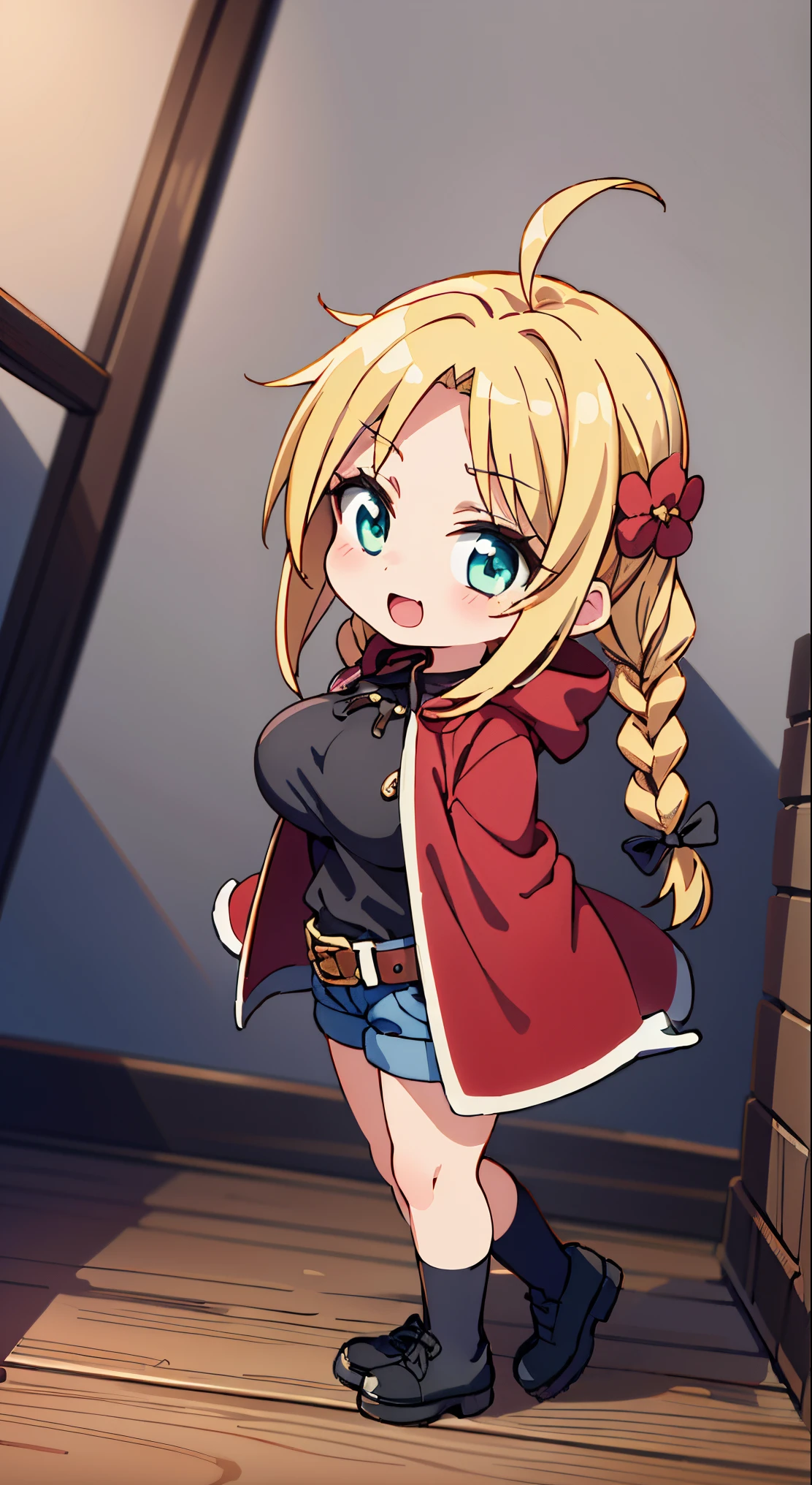 (masutepiece, Best Quality, Perfect Anatomy, High quality:1.4), nice hand, Perfect hands, Detailed beautiful hands, Large_filesize, fulcolor, hight resolution, symmetric, exceptional, Best aesthetic, newest, Anime, very beautiful detailed body,The hair,faces,The eye,(Chibi,Full body:1.6),
BREAK,
1 beautiful girl, girl with, (Cute:1.5),(Chibi:0.5),(kawaii:2.0),(Lori:2.0),(12 year old girl),(large full breasts:1.65),(Ahoge,Twin braids,Blonde hair, blue bow, Green eyes,eyebrows visible through hair,side locks,Parted bangs,Long hair, Hair Flower, Hair Ornament, Big ribbon in the hair, Curly hair,Bow:1.4),:el,White feathers, one white winged, Angel wings,Spread wings, Glowing wings),pitt \(??? Icarus\),gleaming skin, Clear skin, shining beautiful skin, Open mouth,Smile, Solo, tusk, Upper teeth,(long eyelashes, Double eyelids:1.2),Solo,gleaming skin, Clear skin, Beautiful skin,(best quality face),(Top quality glowing eyes),(The best smile,Doya face:1.45), BREAK ,
(edward elric theme:1.25),
(Black shirt:1.3),
BREAK
(red cloak, coat, Red coat:1.5),
BREAK
(belt buckle, Black belt,buckles:1.2),
BREAK
(gloves, White Gloves:1.4),
BREAK
(Belt bag,Cape:1.3),
BREAK
(Black leather shoes:1.1),
BREAK
(Red flower ornament:1.2),
BREAK,inside in room,Gothic decoration, Closed mouth,frown, red cape,, Background, Solo, White background, White Gloves,(symbolic:1.2),Waterfall,depth of fields,
BREAK,wakame,wakame,wakame,(Dynamic Angle:1.4),
BREAK,(Blurry background:1.3),(absurderes, hight resolution, Super Detail Art),cel shading,Clear Color, Lonely optical effect, Beautiful pictures, Bright glow, mystic atmosphere,(Close-up of girl:1.1), Mystical light particle effect,manga influence, clean line drawings,