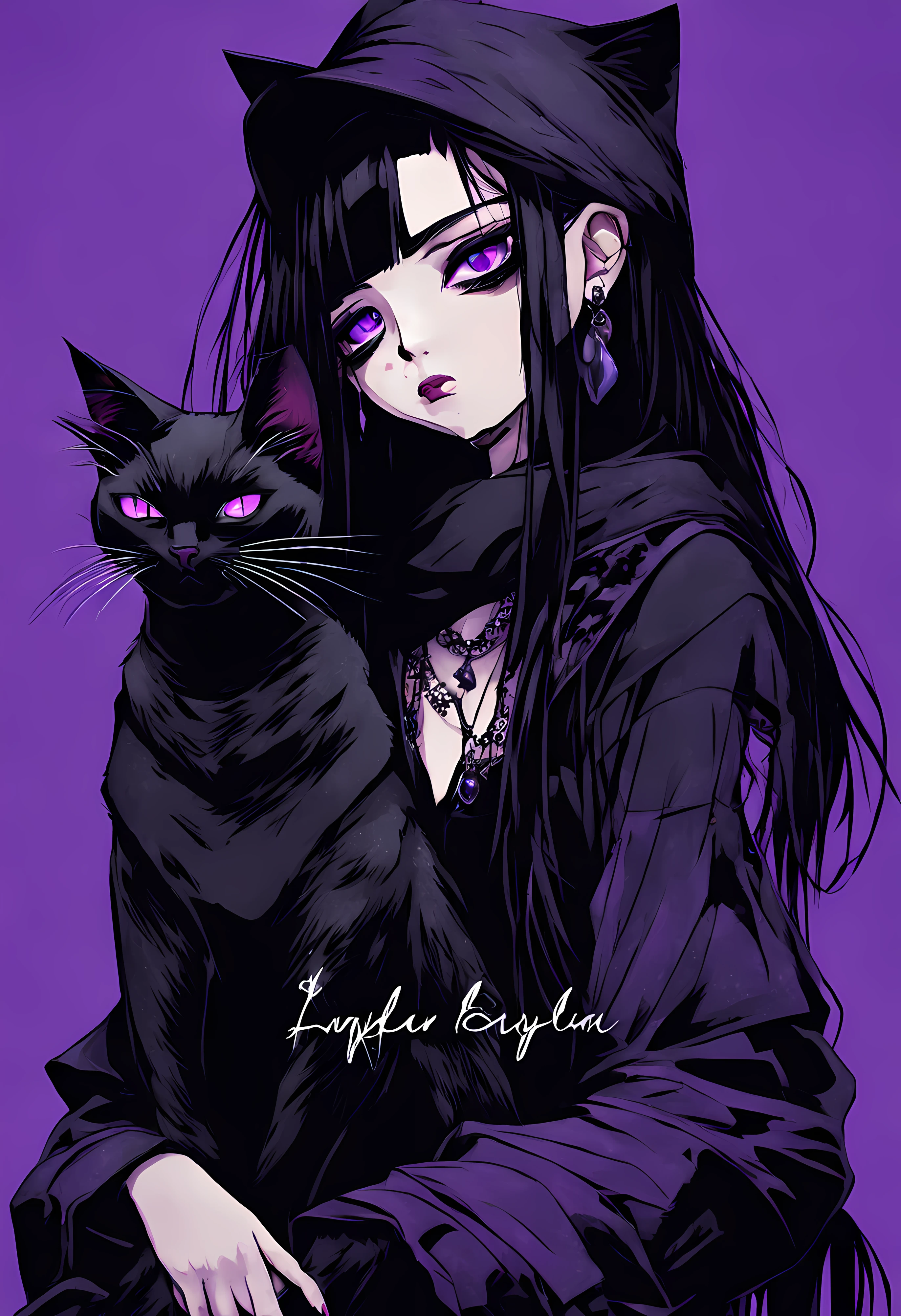 Anime girl with black cat on pink background, Portrait of goth cat girl, cat woman, Anime style illustration, Anime style 4k, anime style portrait, Ilya Kuvshinov Sti. 4K, cat woman, Artyom and Ilya Kuvshinov, Emo girl and her , beautiful anime catgirl, style of anime, style of anime. 8K