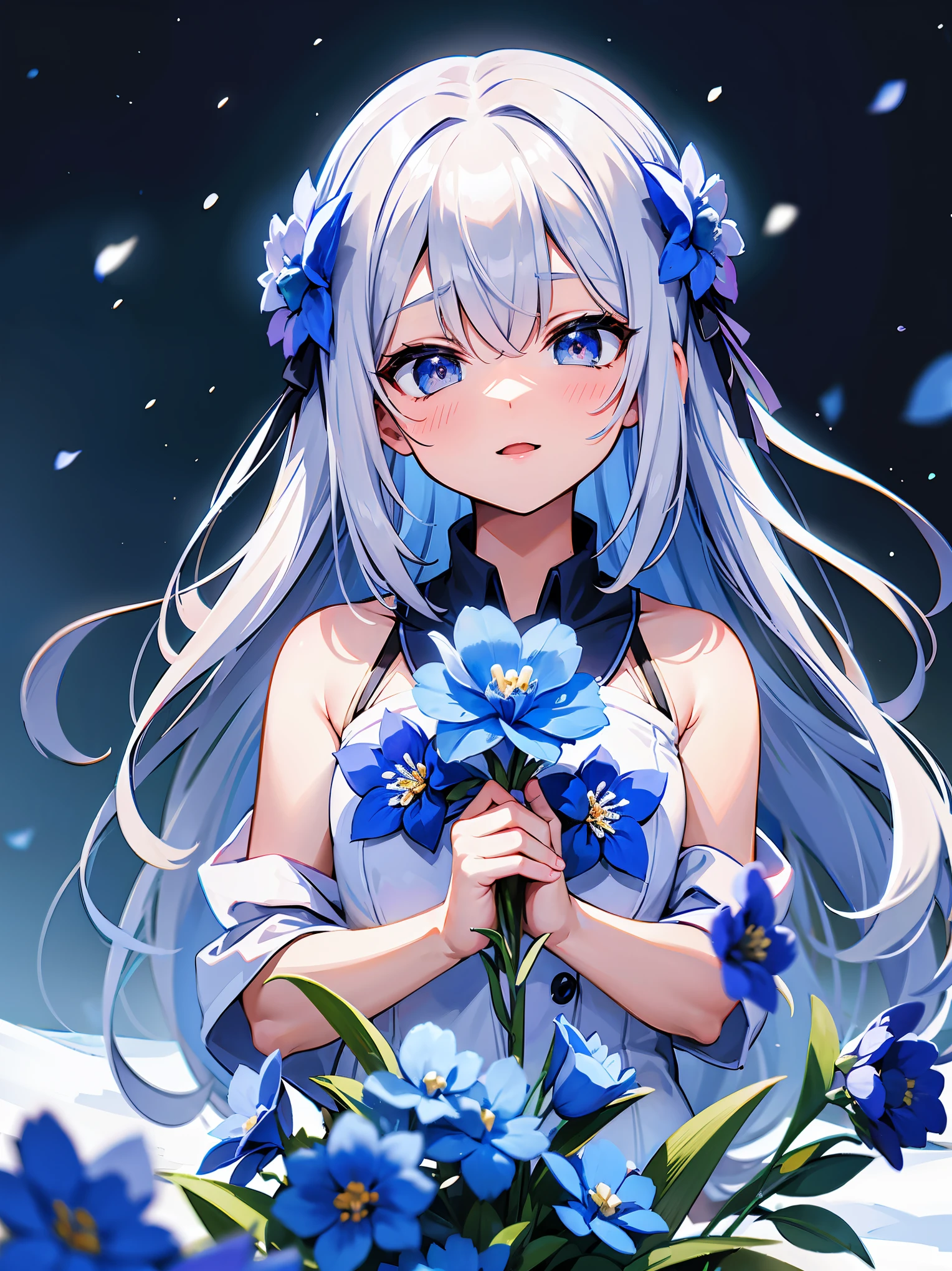 (RAW Photos, Best Quality), (animesque:1.2), snow flowers blooming in winter, (((snowscape:1,9, blue flower))), (((Flower buds))), Highly detailed, Photography, masutepiece, High quality, High quality, hight resolution, Professional Lighting,