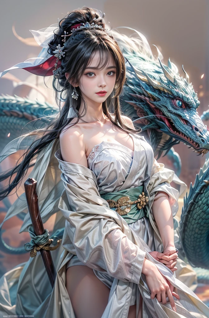 (Photoreal Stick:1.4, masutepiece:1..3, 8K), top-quality, masterpiece, 超A high resolution, Perfect dynamic composition, Professional camera work, Grow Light Effect, Mystical portrait, Cinematic Light, Highly detailed skin and facial texture:1.3, The ultra-detailliert, A detailed eye, (riding a dragon), (myterious:1.3, Fanciful:1.2, tradition:1.2, majestueux:1.2), 1girl in, 25-years old, cute and sexy slim goddess, Fair skin, (Enraptured look:0.9, Totally captivates you:1.0), (japanese miko costume:1.3), (voluptuous breasts:0.9), (Backshots, Calm pose), (Beautiful blue eyes, Eyes that feel beautiful eros:0.85), Sexy face:0.4, (A mouthfeel that feels beautiful eros:0.85), ((Too cute beauty:0.9)), Fantastic background, Erase unnecessary hands and fingers