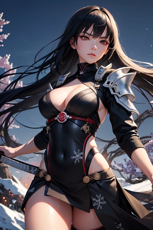 best quality,4k,8k,highres,masterpiece:1.2,ultra-detailed,realistic:1.37,oriental ninja girl,beautiful detailed eyes,beautiful detailed lips,extremely detailed eyes and face,longeyelashes,2girls,ice power ninja suit,black sleek mask,swift and agile movements,fierce and determined expression,striking black hair flowing in the wind,traditional Japanese setting,Japanese cherry blossoms in full bloom,twilight setting with soft golden light,subtle glow around the girl,ethereal and mystical atmosphere,traditional samurai sword,icy blue aura surrounding the girl,shimmering ice crystals floating in the air,reflective ice armor with intricate details,subtle hints of snowflakes in the background,dynamic pose showcasing her ninja skills,dramatic shadows emphasizing her stealth,enthralling combination of beauty and strength,subtle color palette with hints of red accents to symbolize passion and power