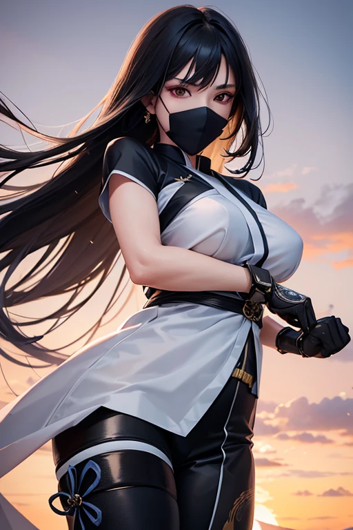 best quality,4k,8k,highres,masterpiece:1.2,ultra-detailed,realistic:1.37,oriental ninja girl,beautiful detailed eyes,beautiful detailed lips,extremely detailed eyes and face,longeyelashes,2girls,ice power ninja suit,black sleek mask,swift and agile movements,fierce and determined expression,striking black hair flowing in the wind,traditional Japanese setting,Japanese cherry blossoms in full bloom,twilight setting with soft golden light,subtle glow around the girl,ethereal and mystical atmosphere,traditional samurai sword,icy blue aura surrounding the girl,shimmering ice crystals floating in the air,reflective ice armor with intricate details,subtle hints of snowflakes in the background,dynamic pose showcasing her ninja skills,dramatic shadows emphasizing her stealth,enthralling combination of beauty and strength,subtle color palette with hints of red accents to symbolize passion and power