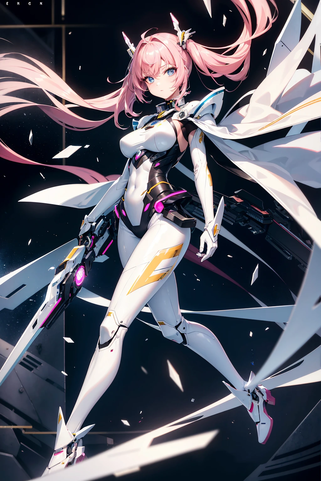 (8K、top-quality、tmasterpiece:1.2),hyper HD, retinas, Anatomically correct, Textured skin, Super Detail, Best Quality, hight resolution、Hyper-detailing,Solo,1人の女性,full body Esbian,a mecha girl,(Pink hair),Blue eyes,(shiny pupils),Little Girl,Lady,medium breasts,White skin,{Mechanical Parts,Mecha tights,mechanical antenna},hightquality,tmasterpiece,Delicate facial features,Delicate hair,Delicate eyes,Delicate hair,hight resolution,beautifuldetails,Excellent human anatomy、Incendiary perspective、