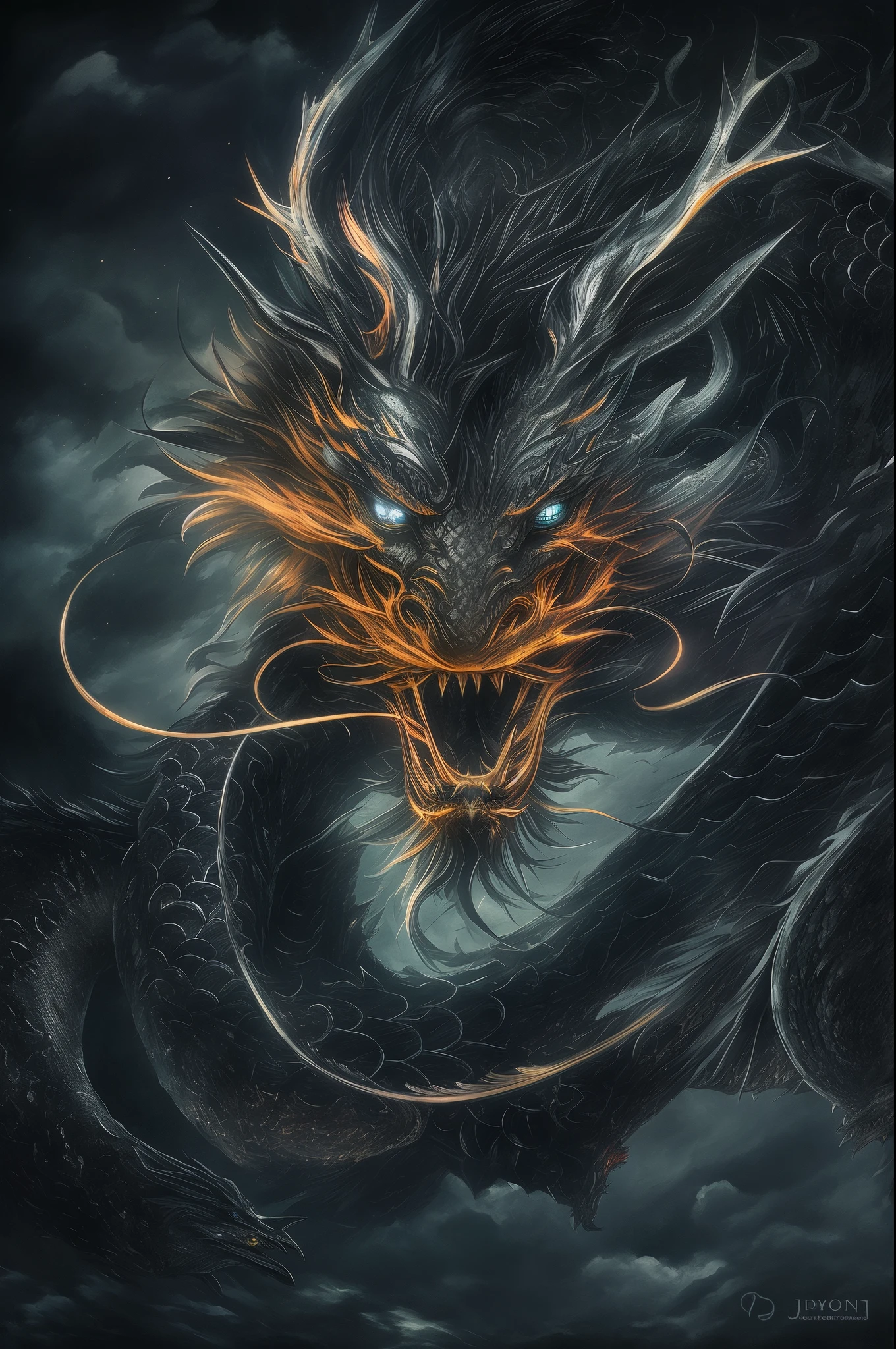 great masterpiece，winning artwork，UHD resolution，（with black background:1.2）（dark cloude:1.2），themoon，black long tailed dragon, Black Dragon，Black Chinese dragon, chinese dragon concept art, dragon oil painting, chinesedragon, Black Dragon, Dragon Art, smooth chinese dragon, Chinese mythology, The majestic Japanese black dragon, chinese fantasy, ryujin,mistic，8K