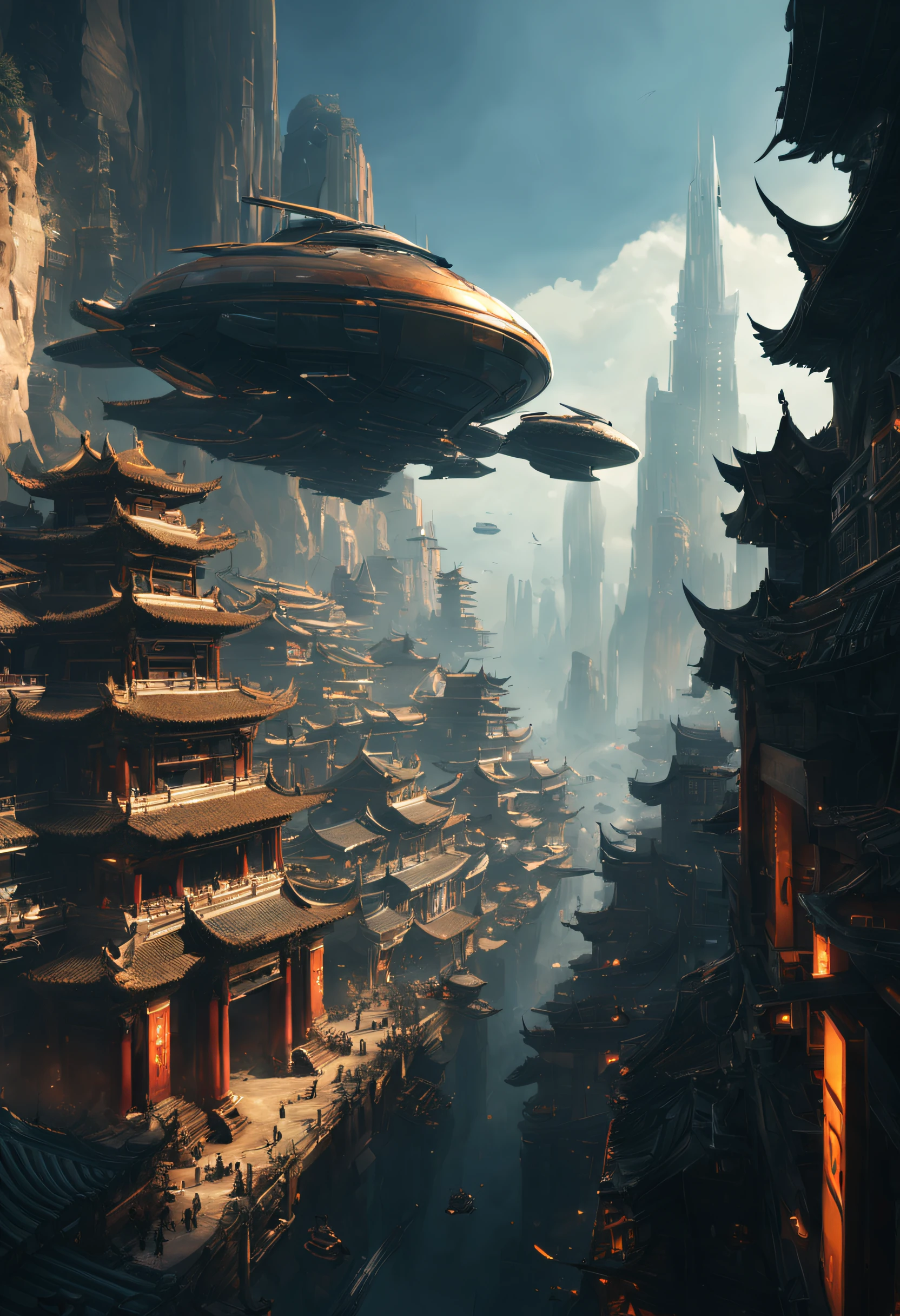 there are many statues of animals in a row in front of a building, intricate matte painting, mandelbulb architecture, in screenshot from the 300 movie, greg rutkowski and h r giger, unreal engine cinema4d, grim dark orientalism, cgsociety unreal engine, insanely detailed matte painting, cyberpunk chinese ancient castle, hyperdetailed 3d matte painting --auto --s2
