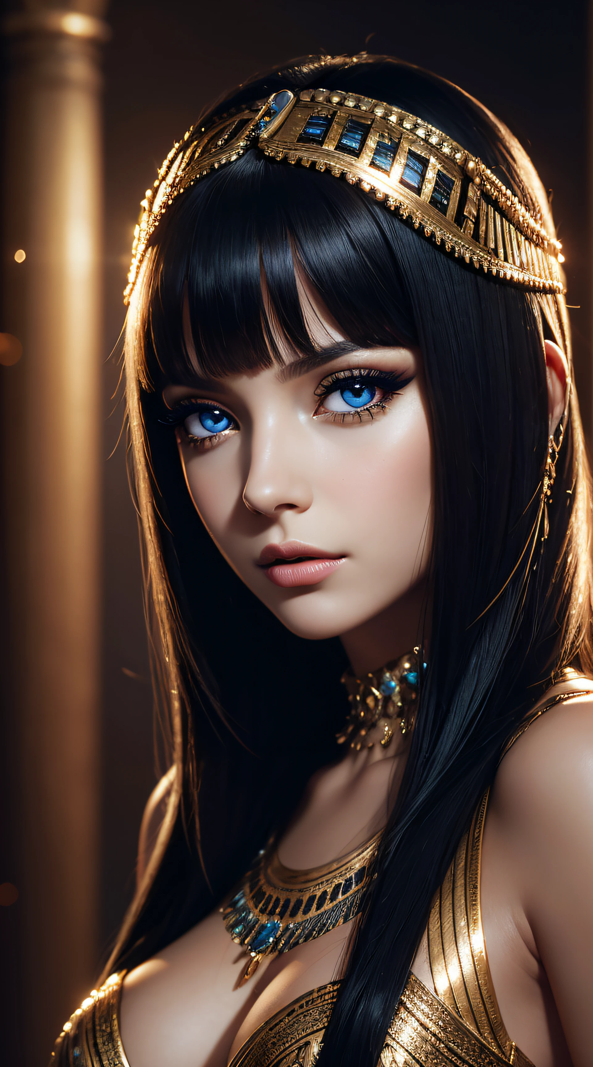 Alizée Lyonnet, wearing Cleopatra sexy clothes. professionally retouched, soft lighting, realistic, smooth face, perfect eyes, sharp focus on eyes, 8 k, high definition, insanely detailed, intricate, elegant. in a natural background.