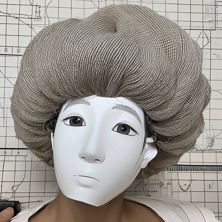 (Afro hairstyle)(Fox face)(Japan men)(50 talents)(The outline is egg-shaped)(eyes are big and droopy)(light skinned)(Black hair mixed with some gray hair)(raised triangular eyebrows)(Small tip of the nose)(High nose tip)(Large mouth)(a beard)(Stubble)(Sewing scratch on left temple)