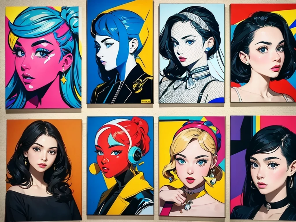 Pop Art painting of a modern smartphone with classic art pieces appearing on the screen.