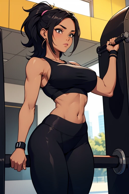 linda jovem fitness morena, wearing tight black leggings at a gym, tomboy solo sexy belo corpo