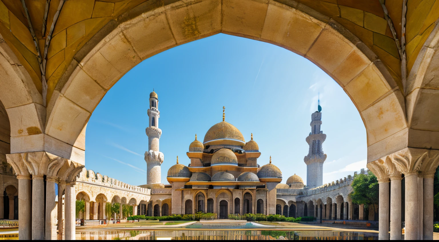 Hanging gardens, architecture, monastery, mosque, vibrant flowers. Spanish spanish tunisian architecture, dynamic range,by Antoni Gaudí i Cornet, Asher Brown Durand. --test --h 384