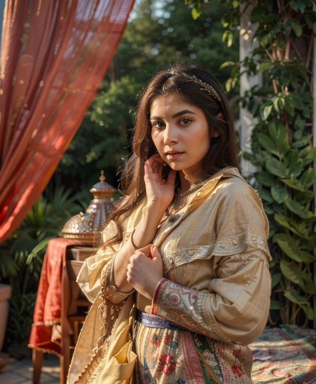 (Best quality, Ultra-detailed, Masterpiece:1.5), Photorealistic photograph of a beautiful pakistani woman. The woman should have a flawless, highly detailed face (Highly Detailed Skin) with soft, luminous skin. Her long hair should be naturally brown and stylishly arranged. (Perfect Eyes:1.2). The photography should feature high-quality film grain (ISO 400, 30mm lens RAW f1.8 aperture.