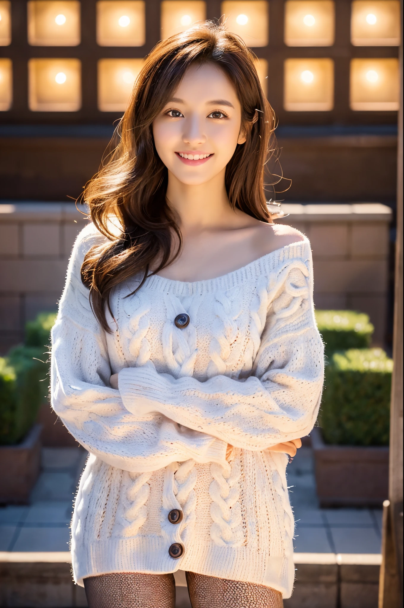 1girl, alone, solitary, high quality, (best quality,4k,8k,highres,masterpiece:1.2),ultra-detailed,(realistic,photorealistic,photo-realistic:1.37),gorgeous hair,black hair, jet black long straight hair with bangs,puffy eyes,mole on the cheek,plump lips,jewelry,(high detailed skin:1.4),(rim lighting:1.3),(lit:1.3),(sunny day:1.3),portrait,beautiful lips,waist-length hair,seductive gaze,moles,sweater,intense colored sweater,close up,really long hair,choker necklace,tattoos on thighs,tattooed,light eyes,bangs,fringe,20 year old,perfect smile,beautiful smile,dimples on the cheeks,perfect teeth,straight teeth,beautiful teeth,dimples,dimpled smile,apple cheeks,deep dimples,perfect sized teeth,even teeth